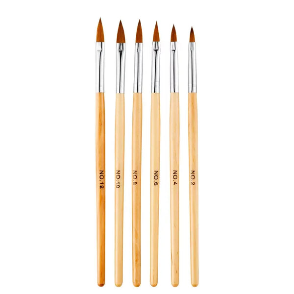 Shills Professional Nail Art Wooden Acrylic Brush Set 6pc